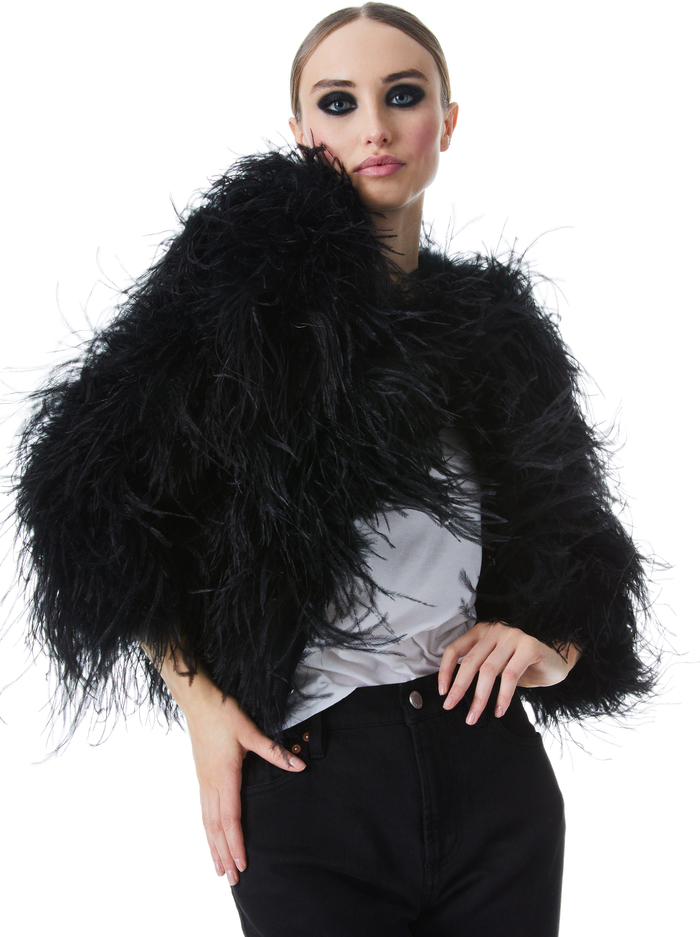 KIDMAN FEATHERED JACKET - BLACK - Alice And Olivia