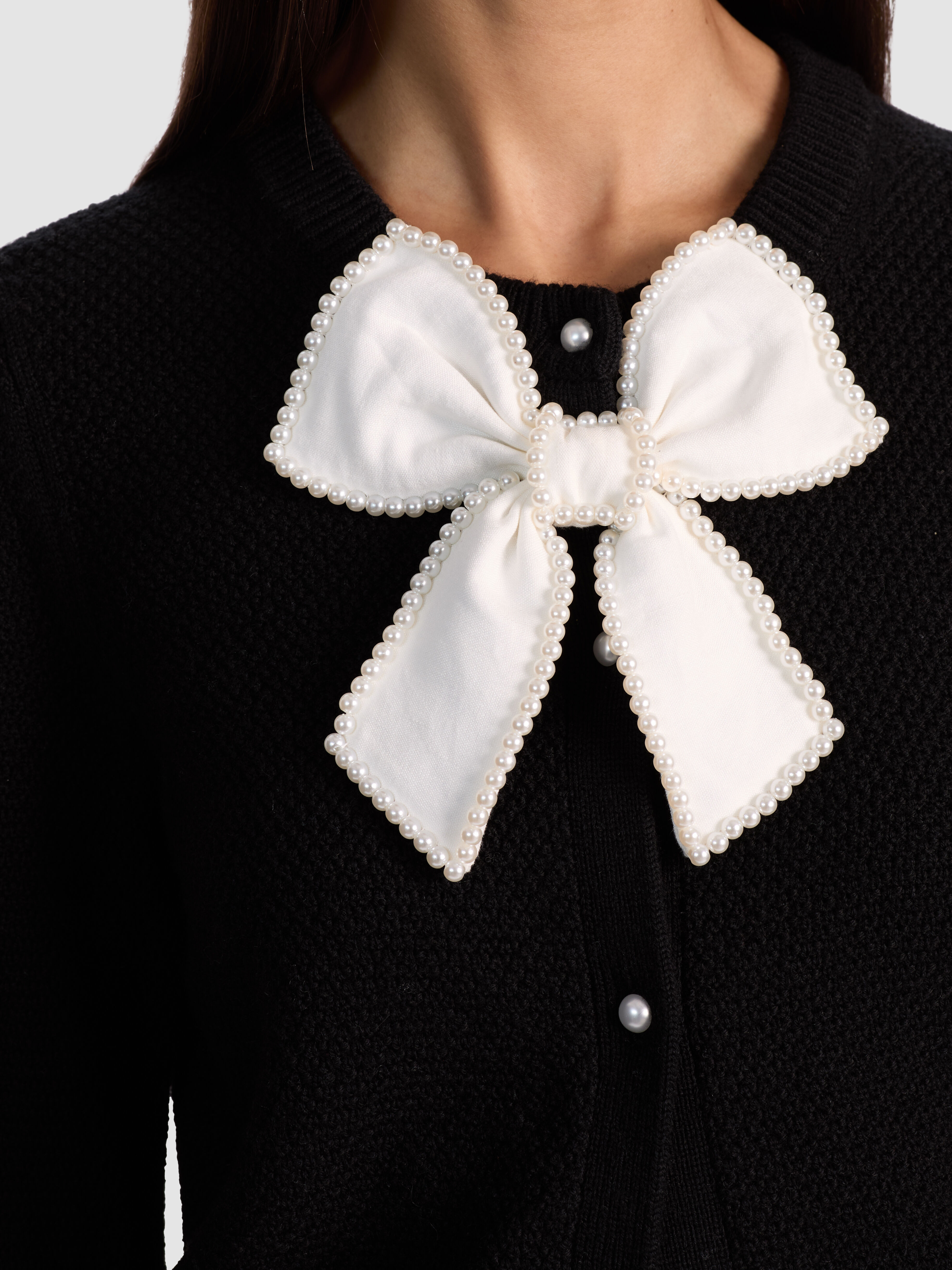 【新品】alice+oliviaカーディガン レース ホワイト×ブラック 美品 alice+olivia レースニットカーディガン 生成り XS*BD65