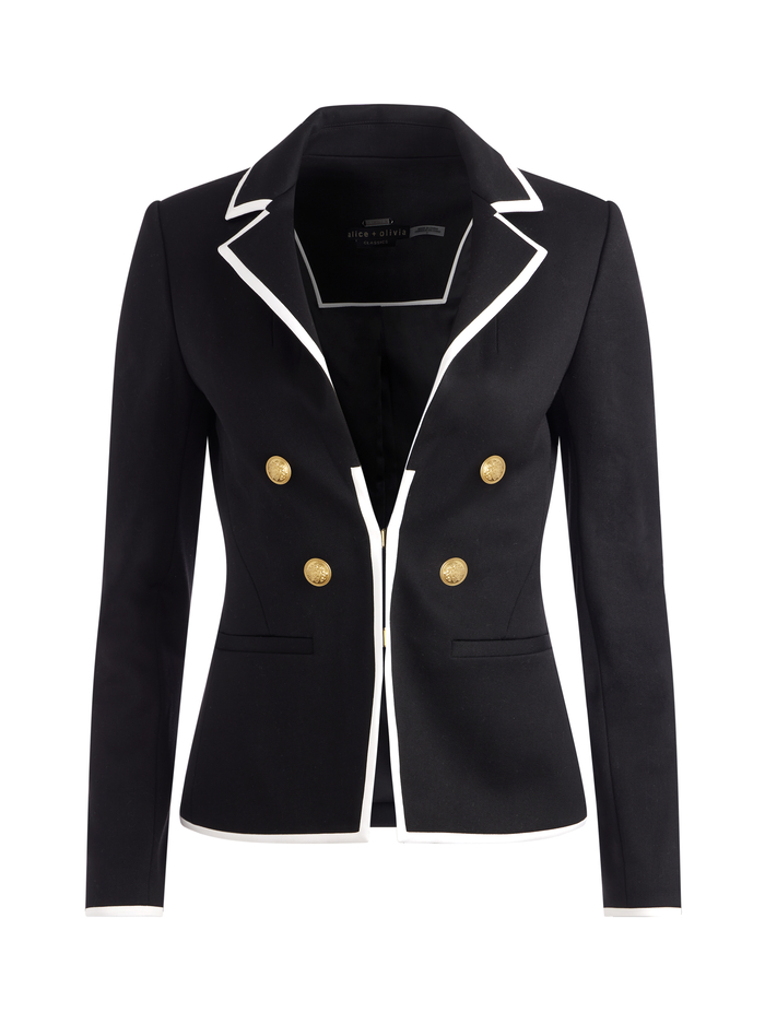 MYA CONTRAST PIPING FITTED BLAZER - BLACK/OFF WHITE image 5 - Alice And Olivia