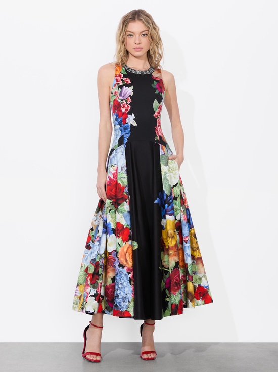 GARDEN BRUNCH BLACK-ADLEY DROP WAIST MIDI DRESS