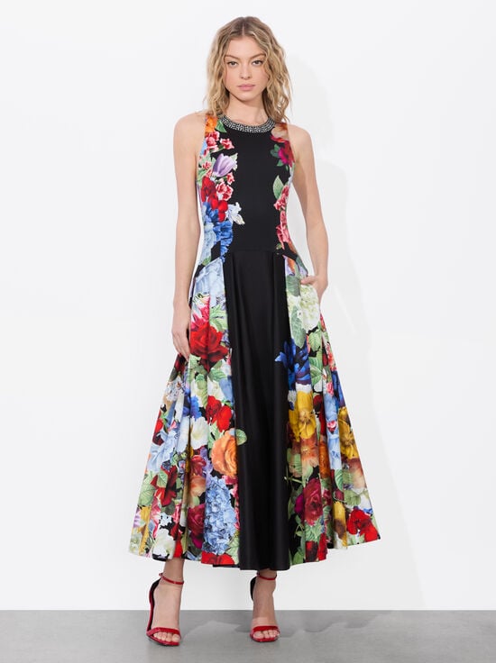 GARDEN BRUNCH BLACK-ADLEY DROP WAIST MIDI DRESS