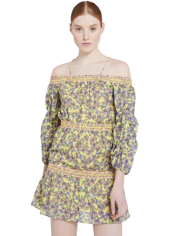 DOROTHY OFF SHOULDER MINI DRESS - DITSY BORDER LAVENDER MULTI image 2 - Alice And Olivia