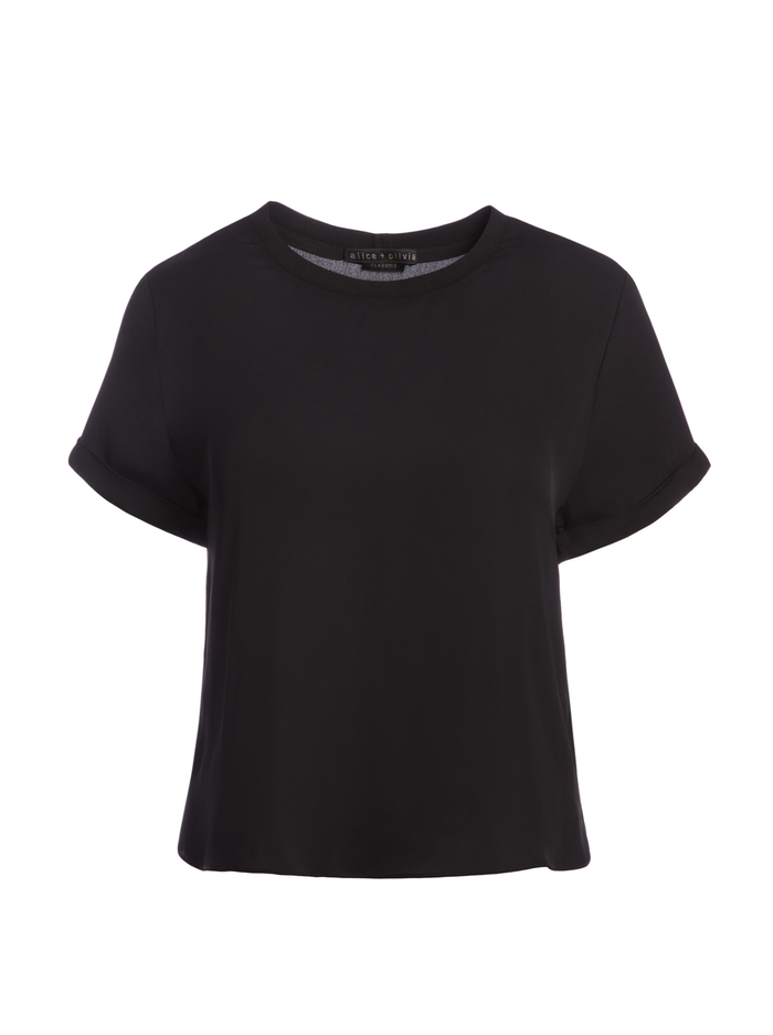 Jann Roll Sleeve Boxy Tee In Black Alice And Olivia