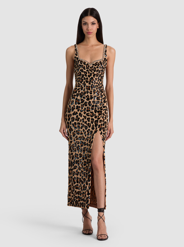 EVE EMBELLISHED MIDI GOWN - SPOTTED LEOPARD - ALICE + OLIVIA