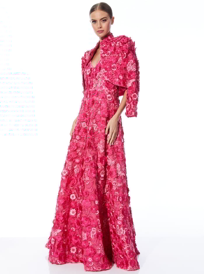 LORNA CROPPED FLORAL APPLIQUE JACKET - CANDY MULTI image 2 - Alice And Olivia