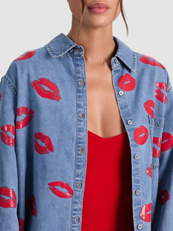 DENVER BRIGHT BLUE-FINELY OVERSIZED BUTTON DOWN