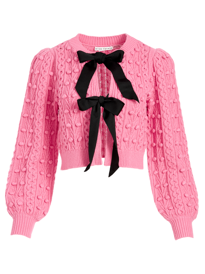 KITTY PUFF SLEEVE CARDIGAN - CALYPSO PINK/BLACK image 5 - Alice And Olivia