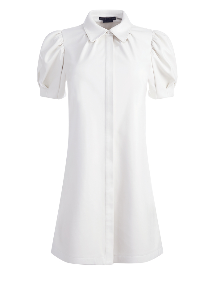 JEM VEGAN LEATHER PUFF SLEEVE DRESS - OFF WHITE image 5 - Alice And Olivia