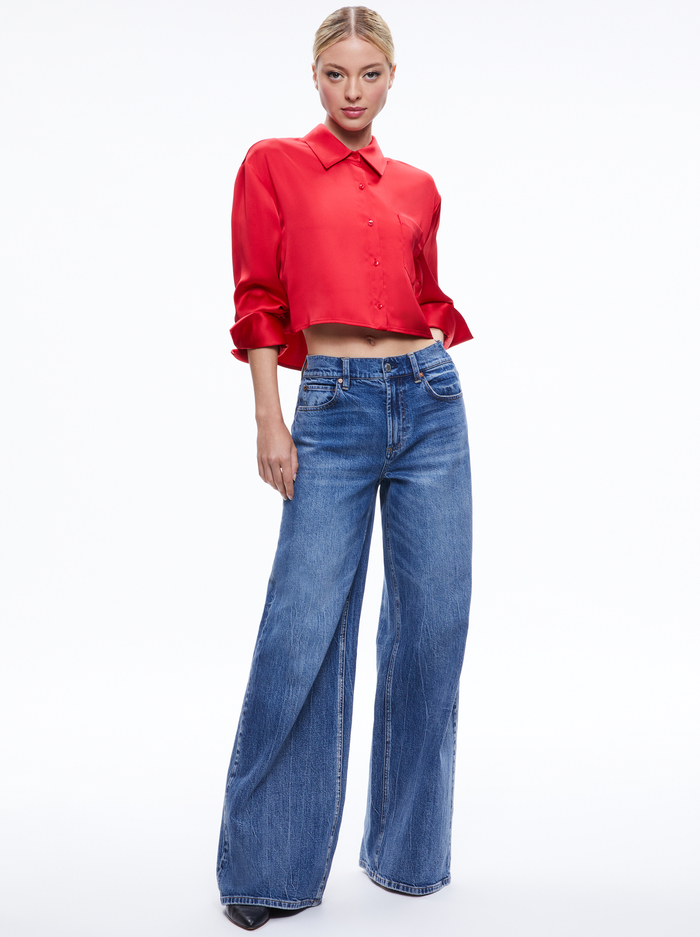 FINELY CROPPED OVERSIZED BUTTON DOWN SHIRT - PERFECT RUBY image 2 - Alice And Olivia