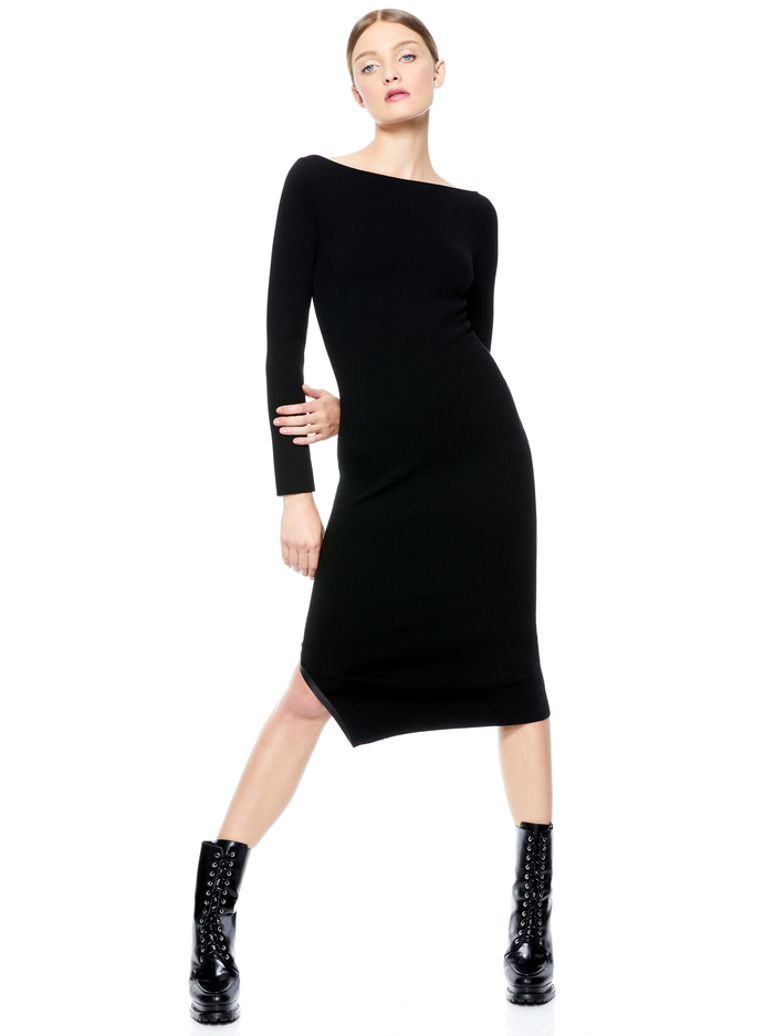 ROCHELLE BOATNECK MIDI DRESS - BLK/BLK image 3 - Alice And Olivia