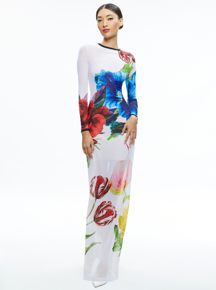 DELORA LONG SLEEVE CREW NECK MAXI DRESS - LE PARISIEN image 4 - Alice And Olivia