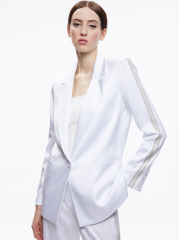 DENNY BLAZER WITH CRYSTAL TRIM - WHITE - Alice And Olivia