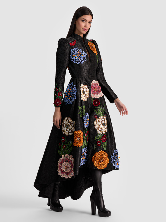BLACK/MULTI-RENATA EMBELLISHED MAXI COAT