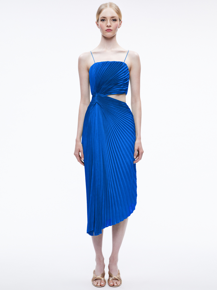 FAYETH SPAGHETTI STRAP ASYMMETRICAL MIDI DRESS - SAPPHIRE - Alice And Olivia
