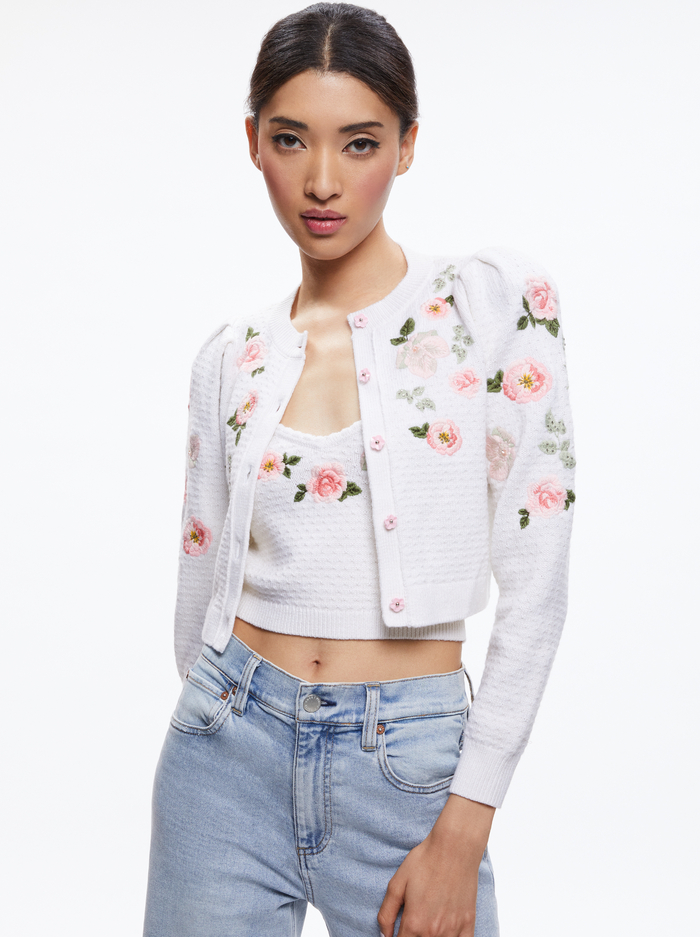 KITTY EMBROIDERED CARDIGAN - SOFT WHITE - Alice And Olivia