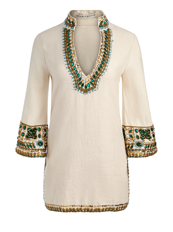 ELEONORA EMBELLISHED TUNIC DRESS - OFF WHITE MULTI image 5 - Alice And Olivia