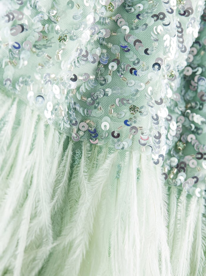 ERNA FEATHER MINI DRESS - SEA SPRAY image 1 - Alice And Olivia