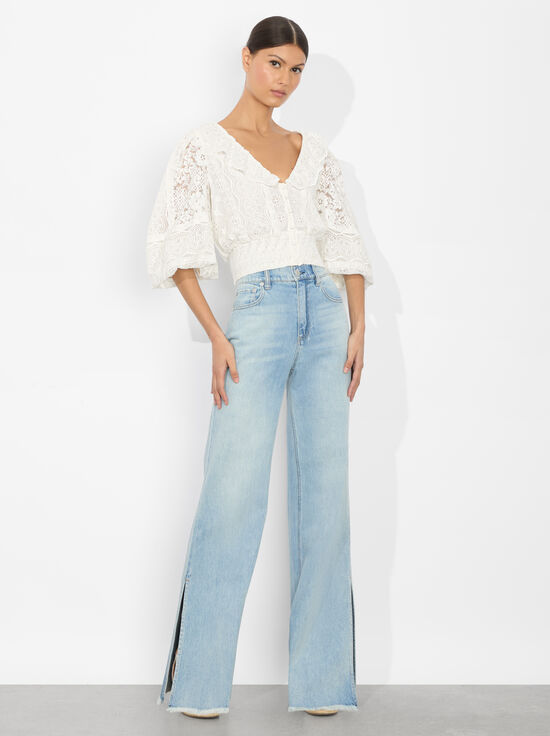 OFF WHITE-DOVE RUFFLED CROP TOP