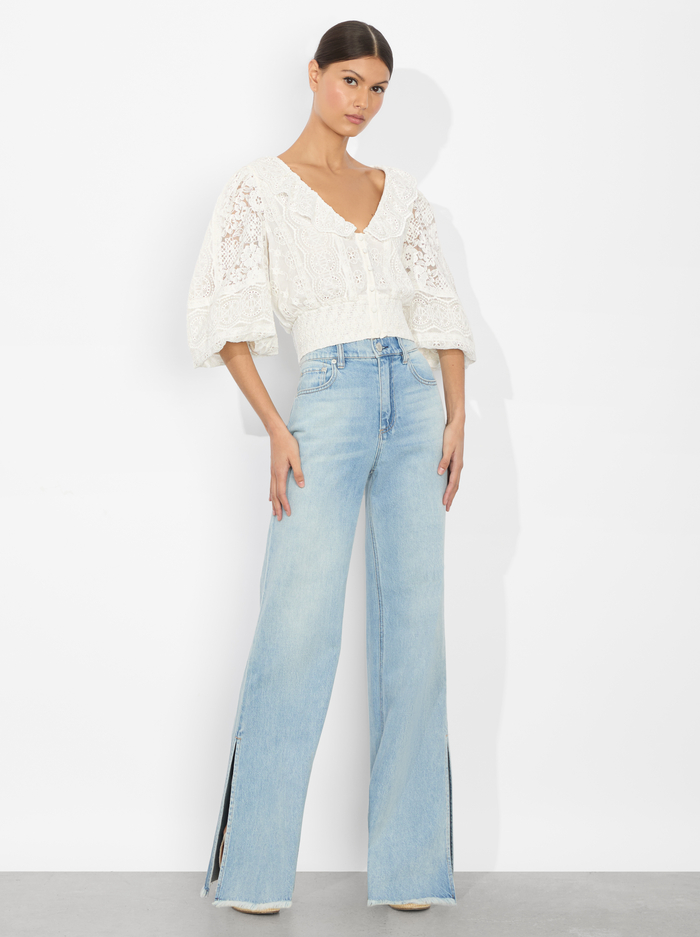 DOVE RUFFLED CROP TOP - OFF WHITE image 4 - Alice And Olivia