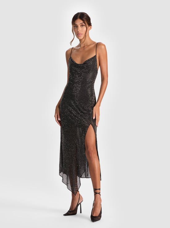 BLACK-HARMONY EMBELLISHED SLIP DRESS