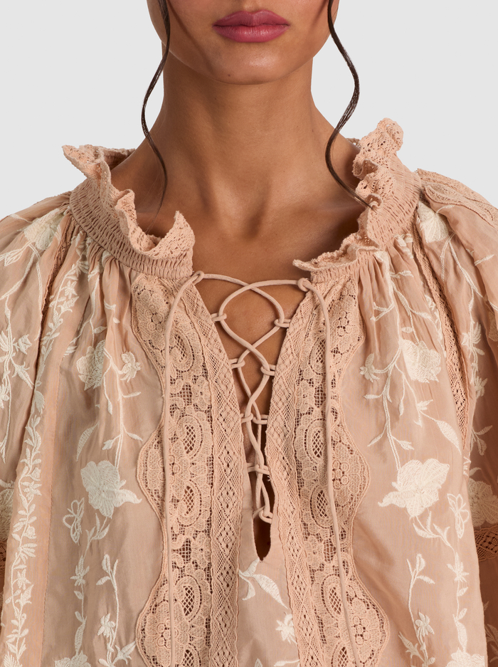 NORAH EMBROIDERED BLOUSE - ALMOND/VANILLA image 3 - ALICE + OLIVIA