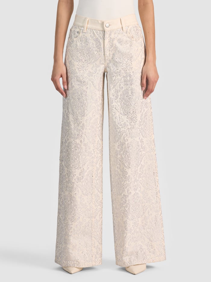 AMAZING EMBELLISHED JEAN - OFF WHITE/MULTI - ALICE + OLIVIA