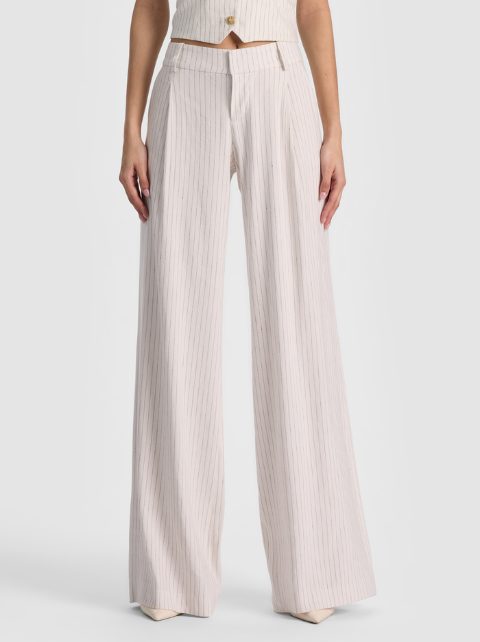 ERIC LINEN PANT - OFF WHITE/BLACK PINSTRIPE image 1 - ALICE + OLIVIA