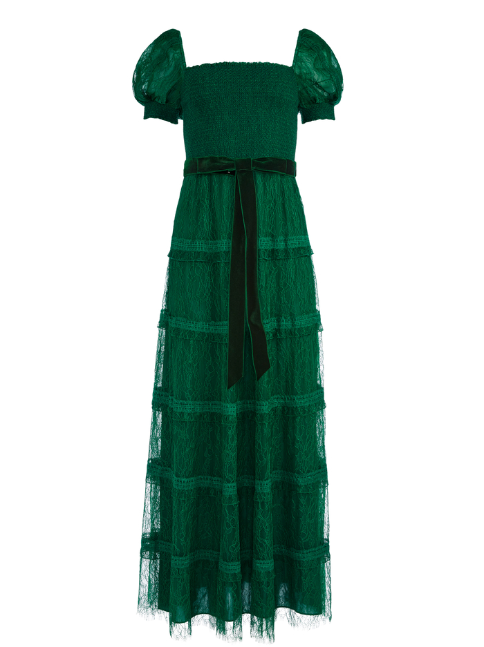 GIA PUFF SLEEVE LACE MAXI DRESS - DEEP EMERALD image 5 - Alice And Olivia