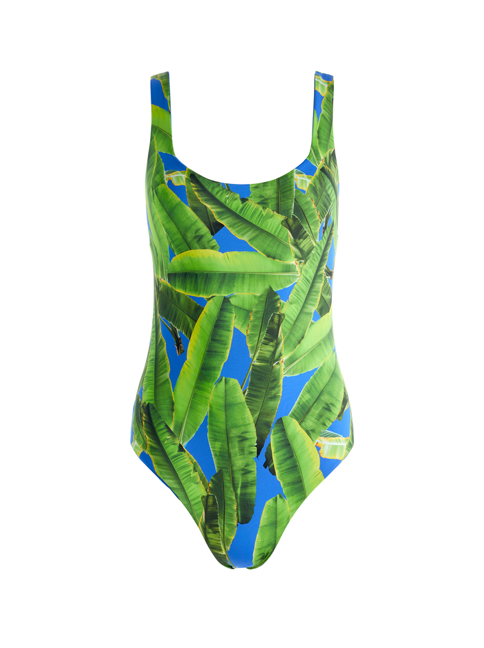 REMY SCOOP NECK REVERSIBLE SWIMSUIT - PALM PRINT/BLUE image 6 - Alice And Olivia
