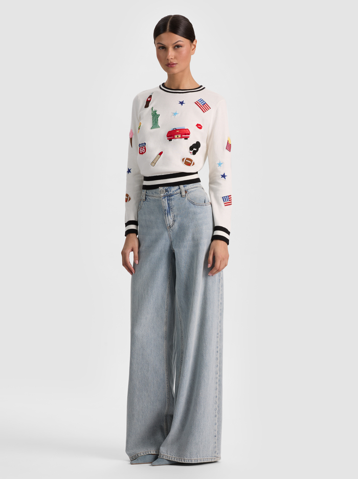 CAROLANN AMERICANA SHRUNKEN PULLOVER - SOFT WHITE MULTI image 5 - ALICE + OLIVIA