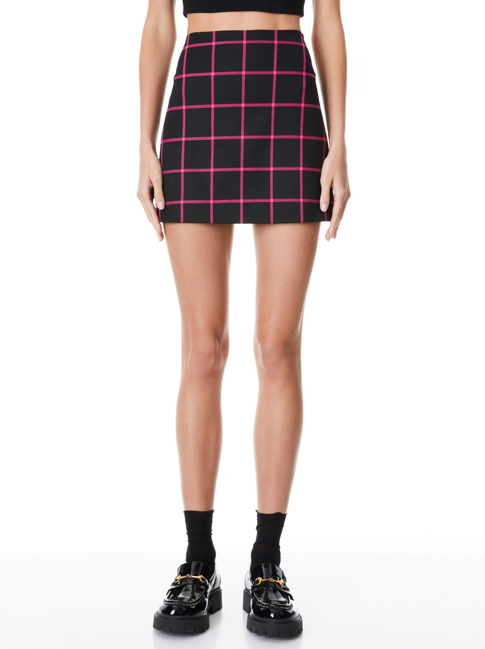 ELANA MINI SKIRT - BLACK/WILD PINK - Alice And Olivia