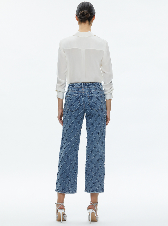 WEEZY QUILTED EMBELLISHED CROPPED MID RISE JEAN - LIGHT INDIGO image 1 - Alice And Olivia