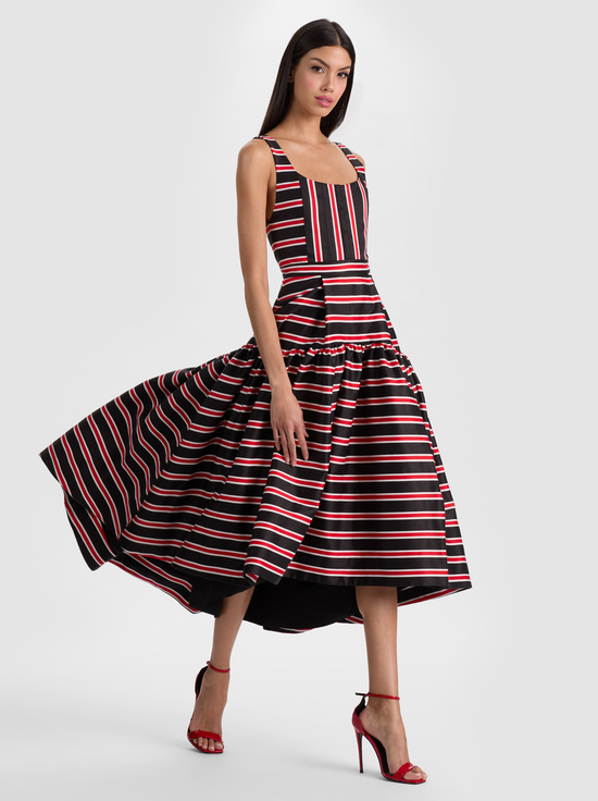 TEAKWOOD STRIPE LG BLACK-DIANA STRUCTURED MIDI DRESS