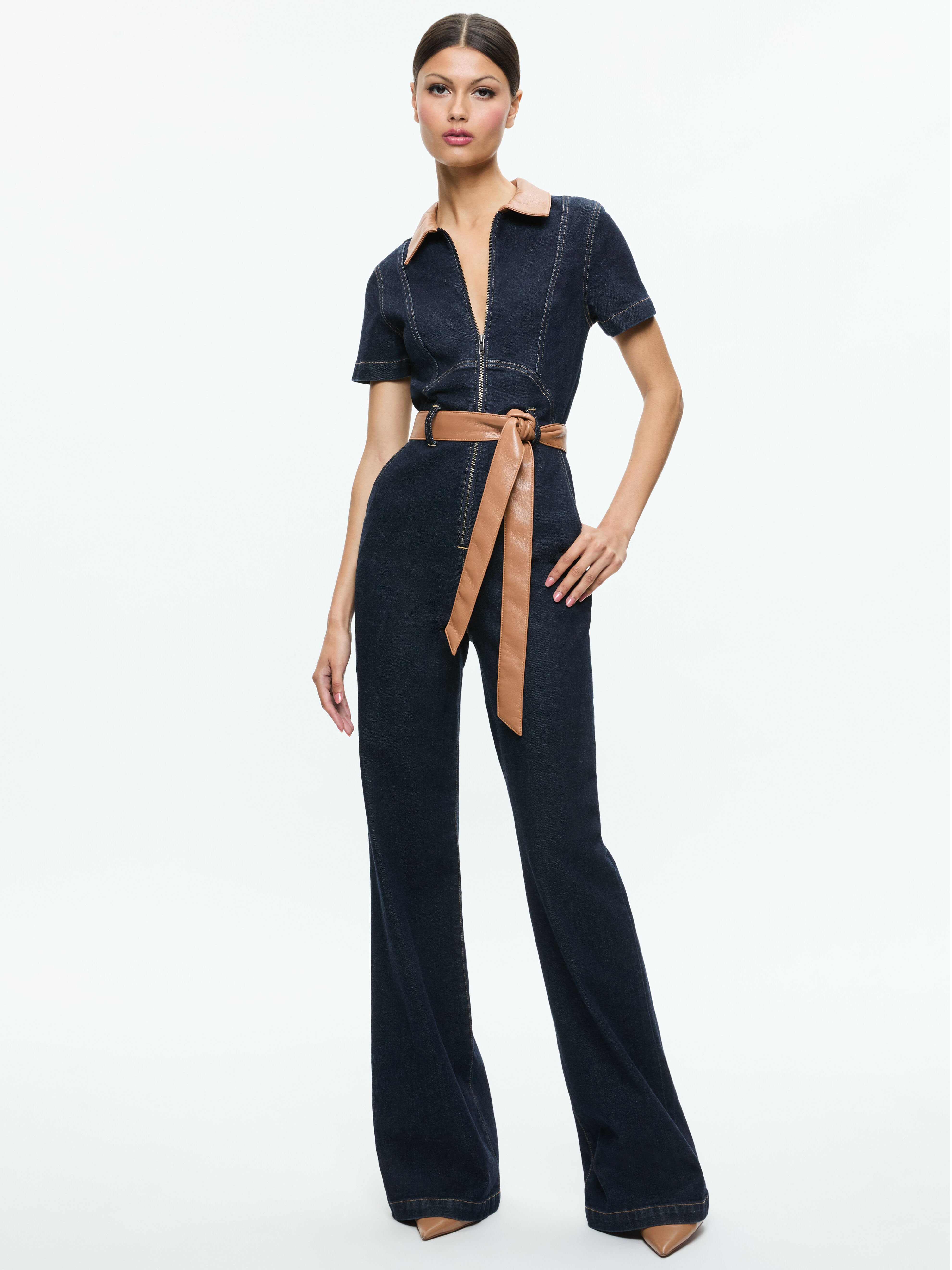 Gorgeous Wide Leg Jumpsuit In Dark Rinse Alice Olivia