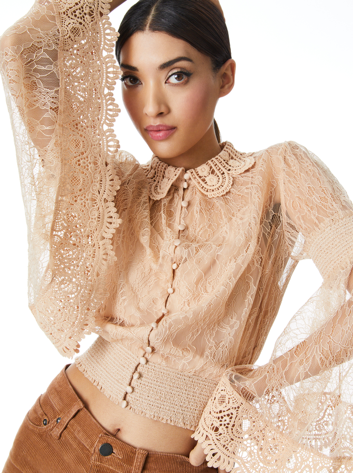 MILLIE CROCHET COLLAR BLOUSE - ALMOND image 3 - ALICE + OLIVIA