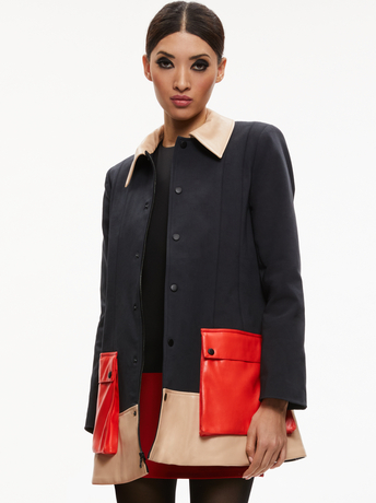 BLACK/ALMOND/PERFECT RUBY-SHONTA COLORBLOCK POCKET JACKET