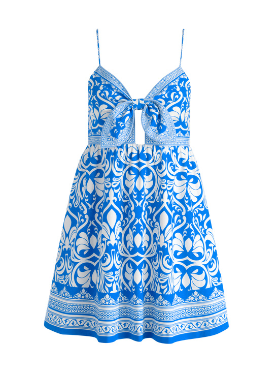 SOIREE TRUE BLUE-MELVINA LINEN BABYDOLL DRESS