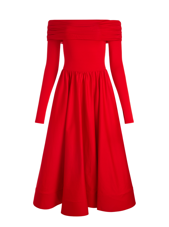 CHARA FLARED MIDI DRESS - BRIGHT RUBY image 5 - Alice And Olivia