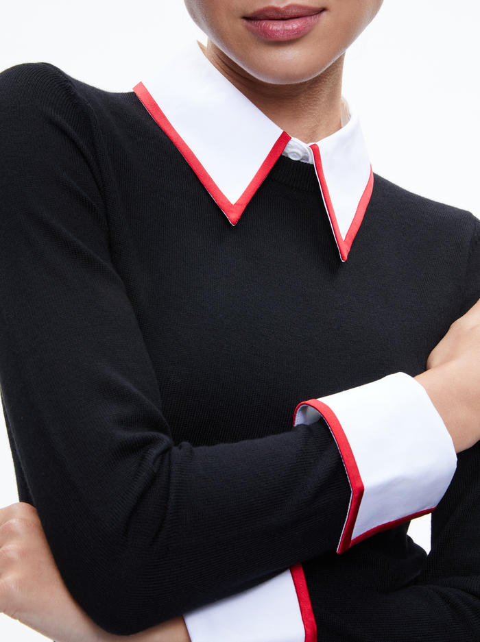 PORLA COLLARED SWEATER - BLACK/PERFECT RUBY image 3 - Alice And Olivia