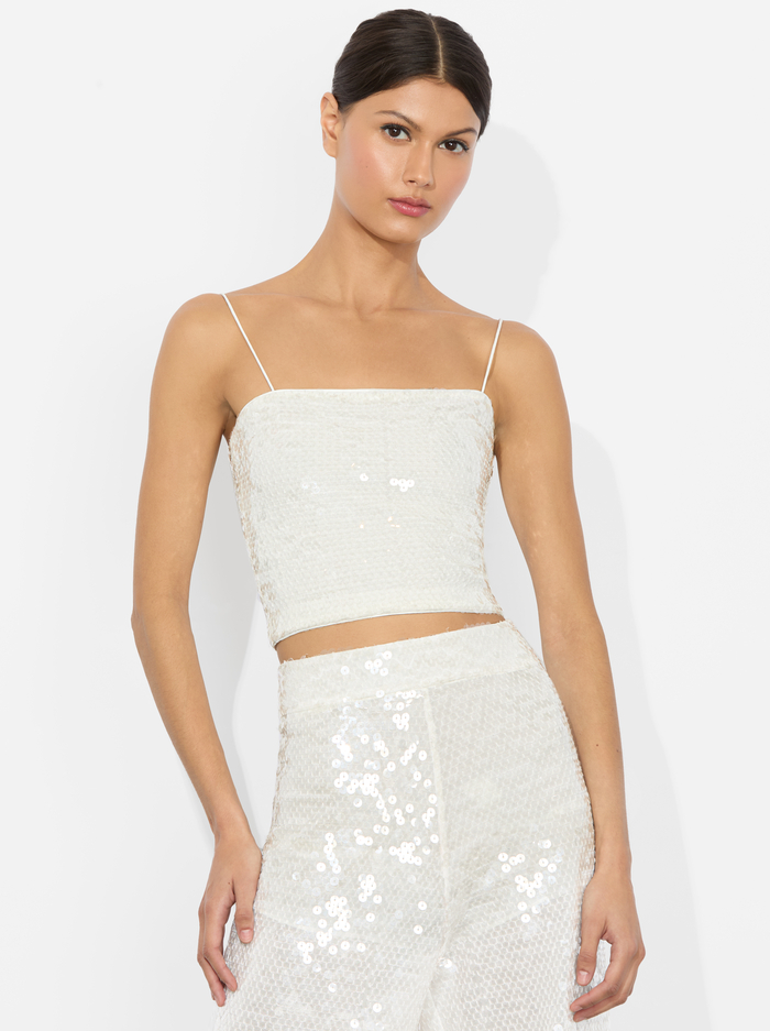 CERESI EMBELLISHED TOP - OFF WHITE/CLEAR - Alice And Olivia