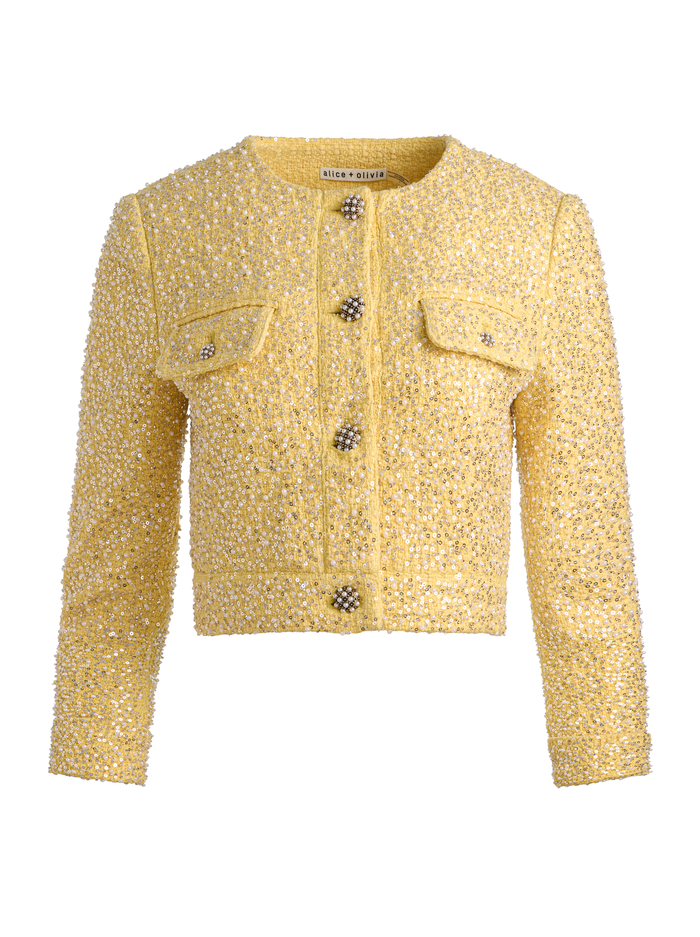 LORIE EMBELLISHED TWEED JACKET - BUTTER image 5 - Alice And Olivia