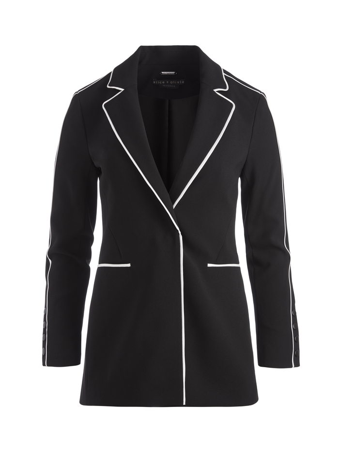 VALERIA PIPED FITTED BLAZER - BLACK/OFF WHITE image 5 - Alice And Olivia