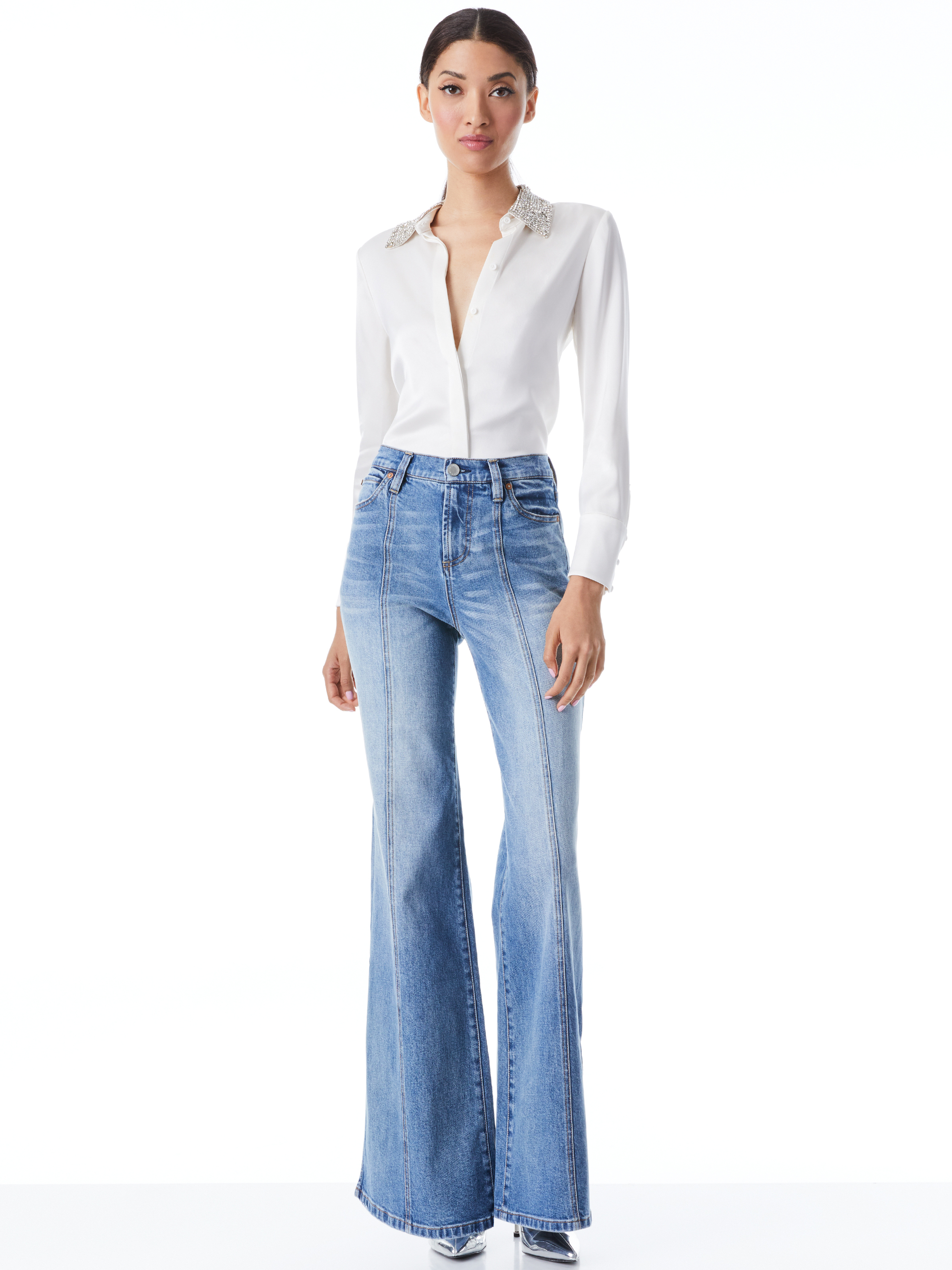 Timothy Low Rise Jean With Slit In Pasadena Blue | Alice And Olivia