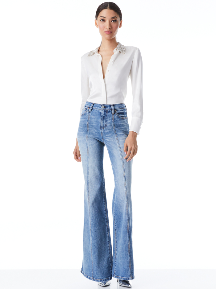 TIMOTHY LOW RISE JEAN WITH SLIT - PASADENA BLUE image 2 - Alice And Olivia