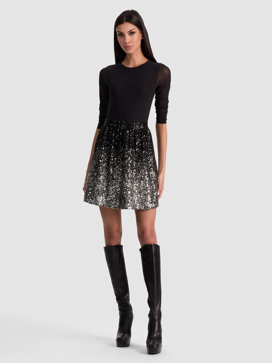 CHARA EMBELLISHED MINI DRESS in BLACK/MULTI | ALICE + OLIVIA