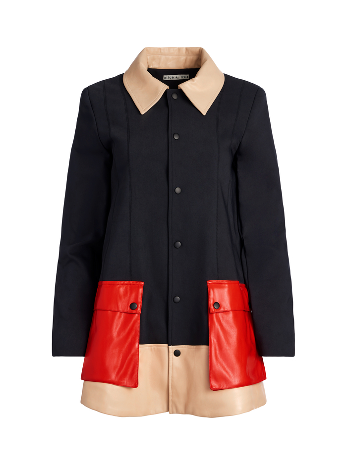 SHONTA COLORBLOCK POCKET JACKET - BLACK/ALMOND/PERFECT RUBY image 4 - Alice And Olivia