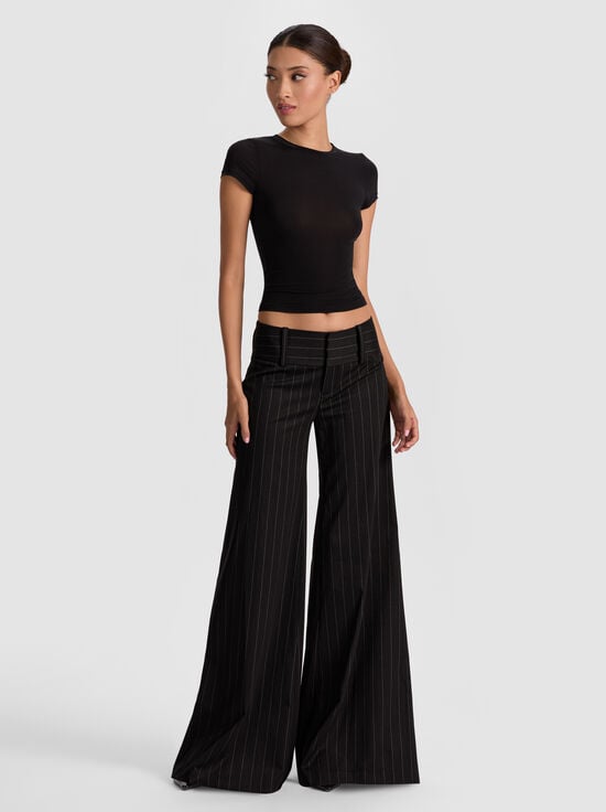 BLACK/OFF WHITE-OLIVIA PINSTRIPED WIDE LEG PANT