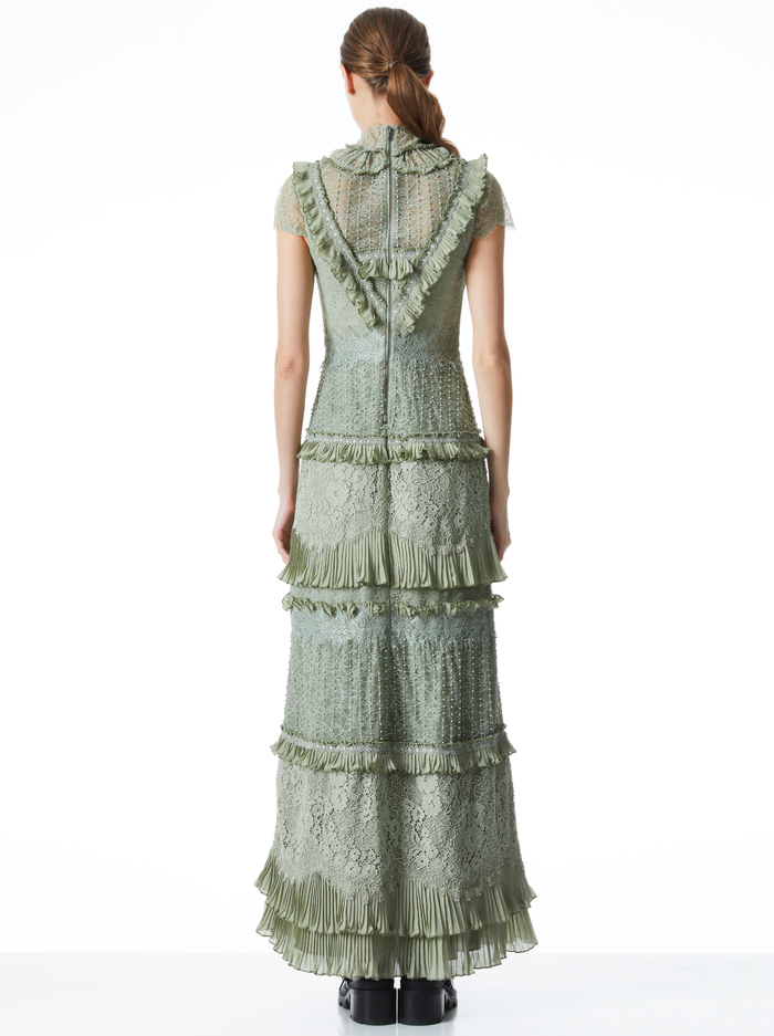 ALBERTINE LACE EMBROIDERED MAXI DRESS - SAGE image 1 - ALICE + OLIVIA