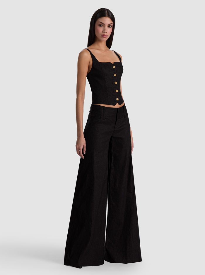 OLIVIA WIDE LEG LINEN PANT - BLACK image 4 - ALICE + OLIVIA