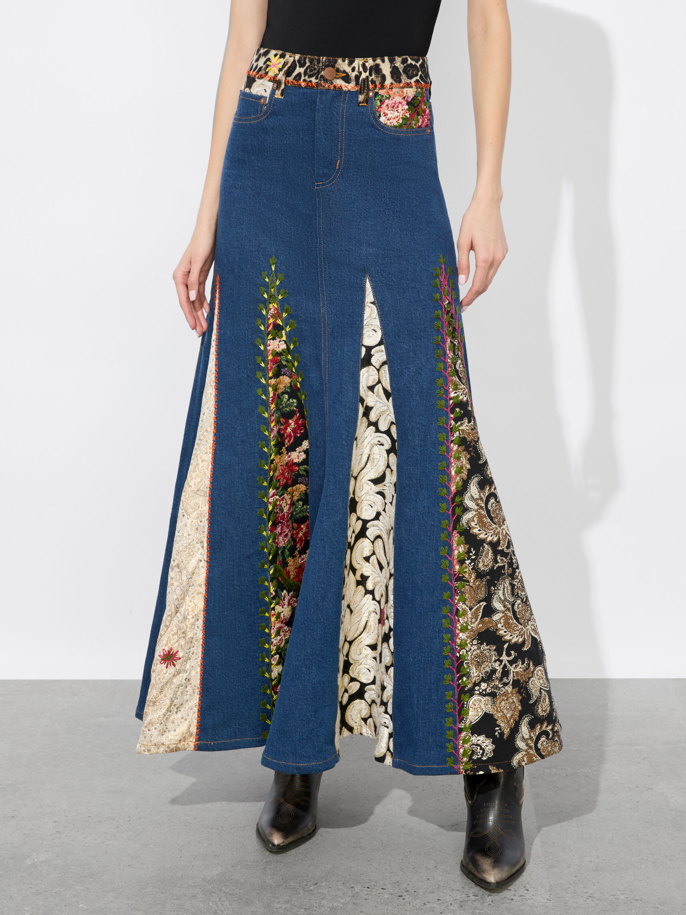 Nala Mixed Media Maxi Skirt In Lola Blue/multi | Alice + Olivia